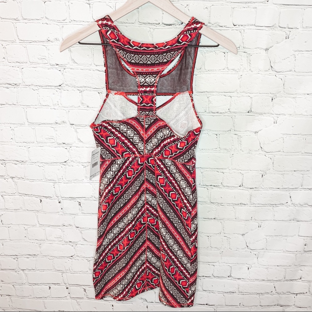 Free People Print Cutout Bodycon Dress Red Size Extra Small NWT - Picture 6 of 6